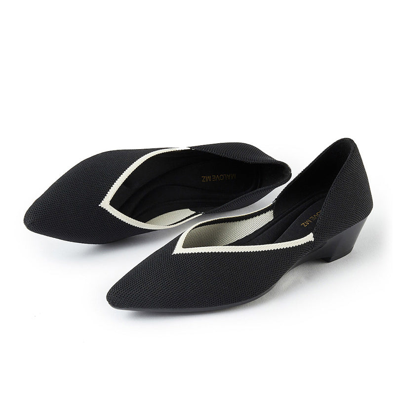 minimalist heart cap pointed toe princess flats all black 2