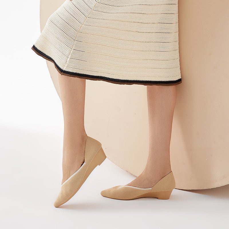 Minimalist Heart Heel Pointed Toe Knit Flats – Low Wedge Princess Shoes