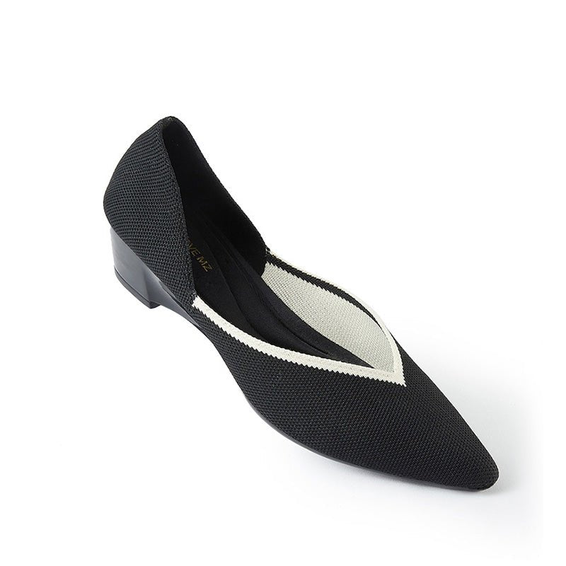Minimalist Heart Heel Pointed Toe Knit Flats – Low Wedge Princess Shoes