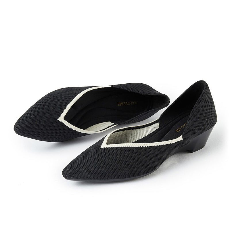 Minimalist Heart Heel Pointed Toe Knit Flats – Low Wedge Princess Shoes
