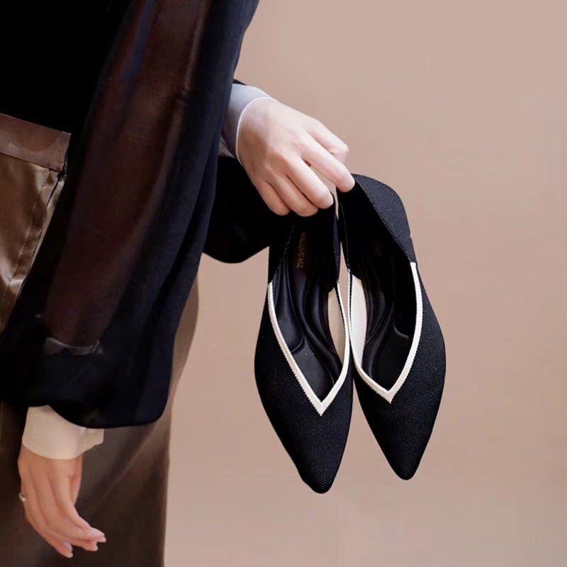 Minimalist Heart Heel Pointed Toe Knit Flats – Low Wedge Princess Shoes