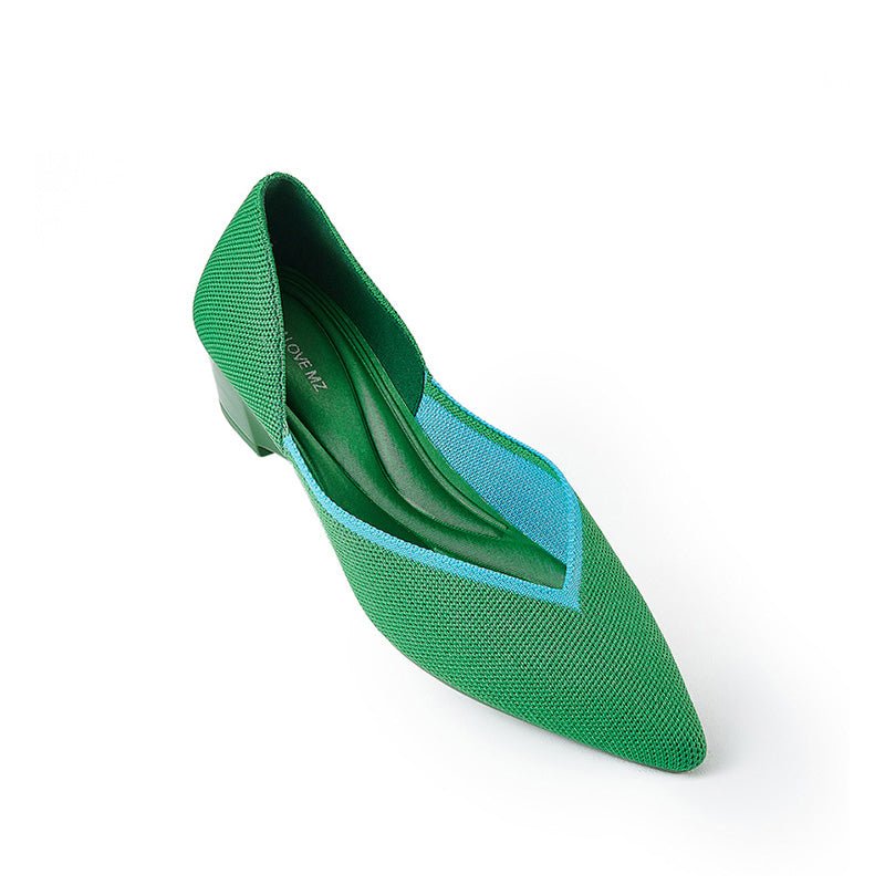 Minimalist Heart Heel Pointed Toe Knit Flats – Low Wedge Princess Shoes