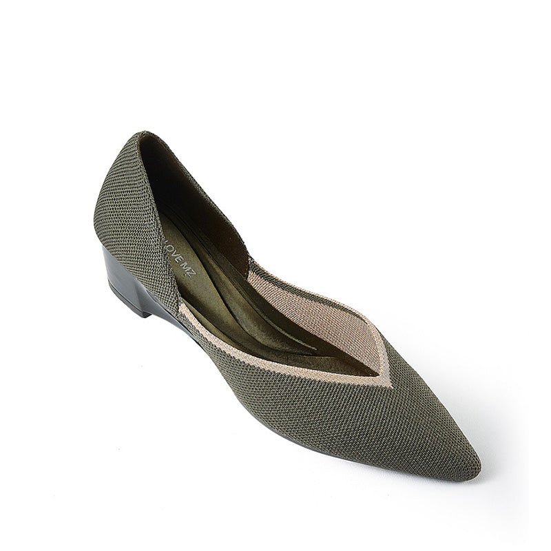 Minimalist Heart Heel Pointed Toe Knit Flats – Low Wedge Princess Shoes