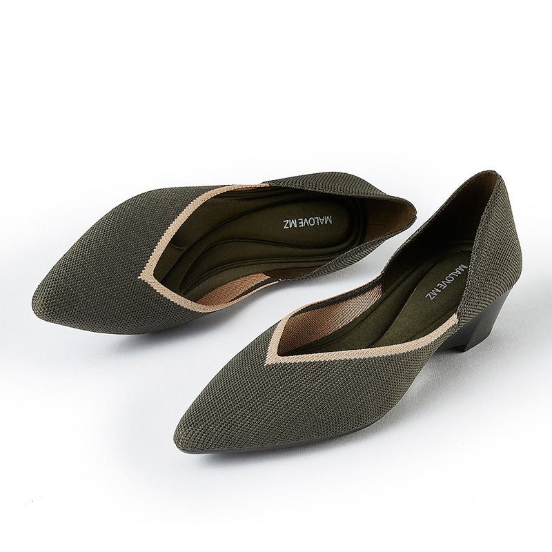 Minimalist Heart Heel Pointed Toe Knit Flats – Low Wedge Princess Shoes