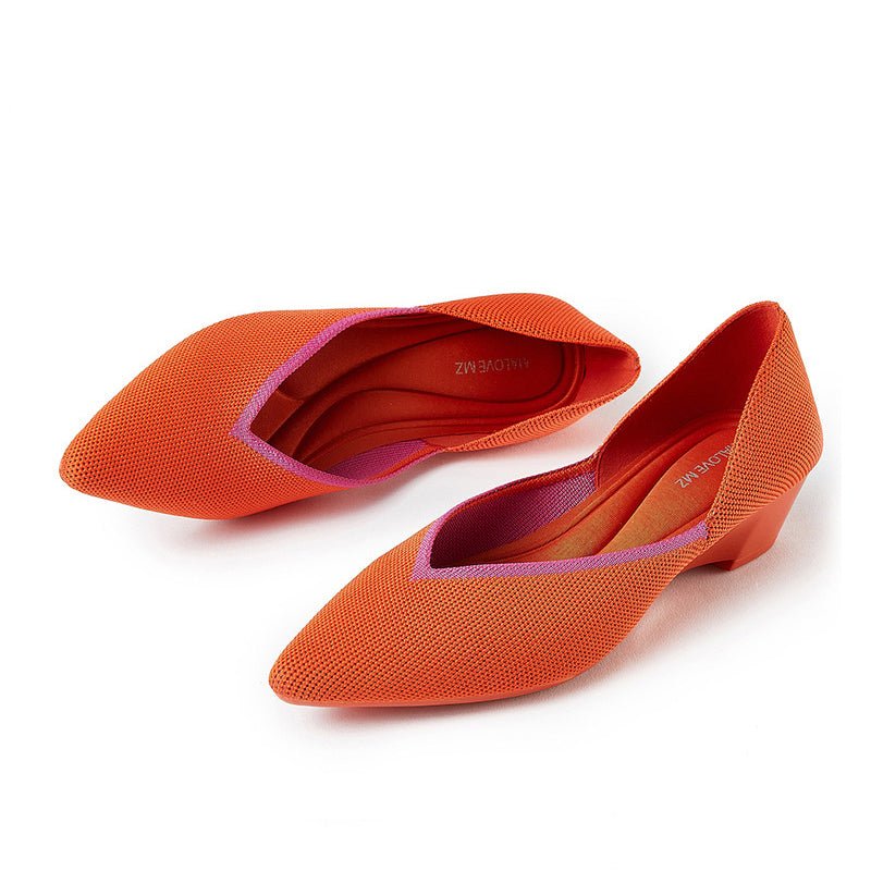 Minimalist Heart Heel Pointed Toe Knit Flats – Low Wedge Princess Shoes