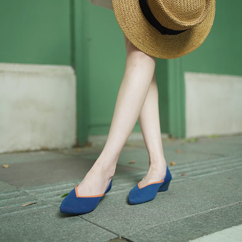 Minimalist Heart Heel Pointed Toe Knit Flats – Low Wedge Princess Shoes