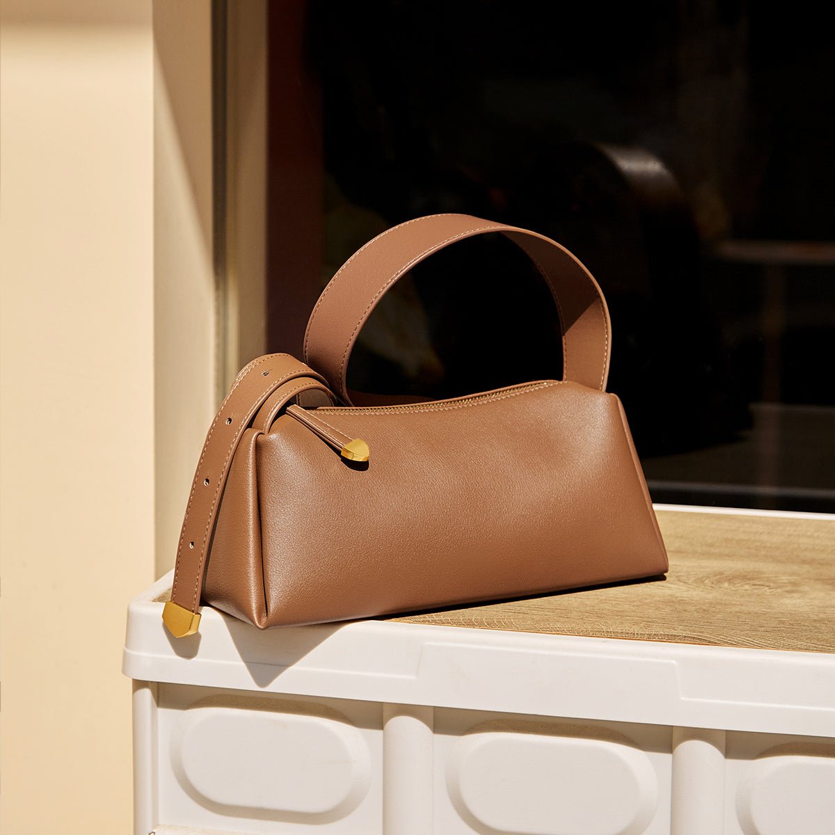 Minimalist Leather Baguette Shoulder Bag