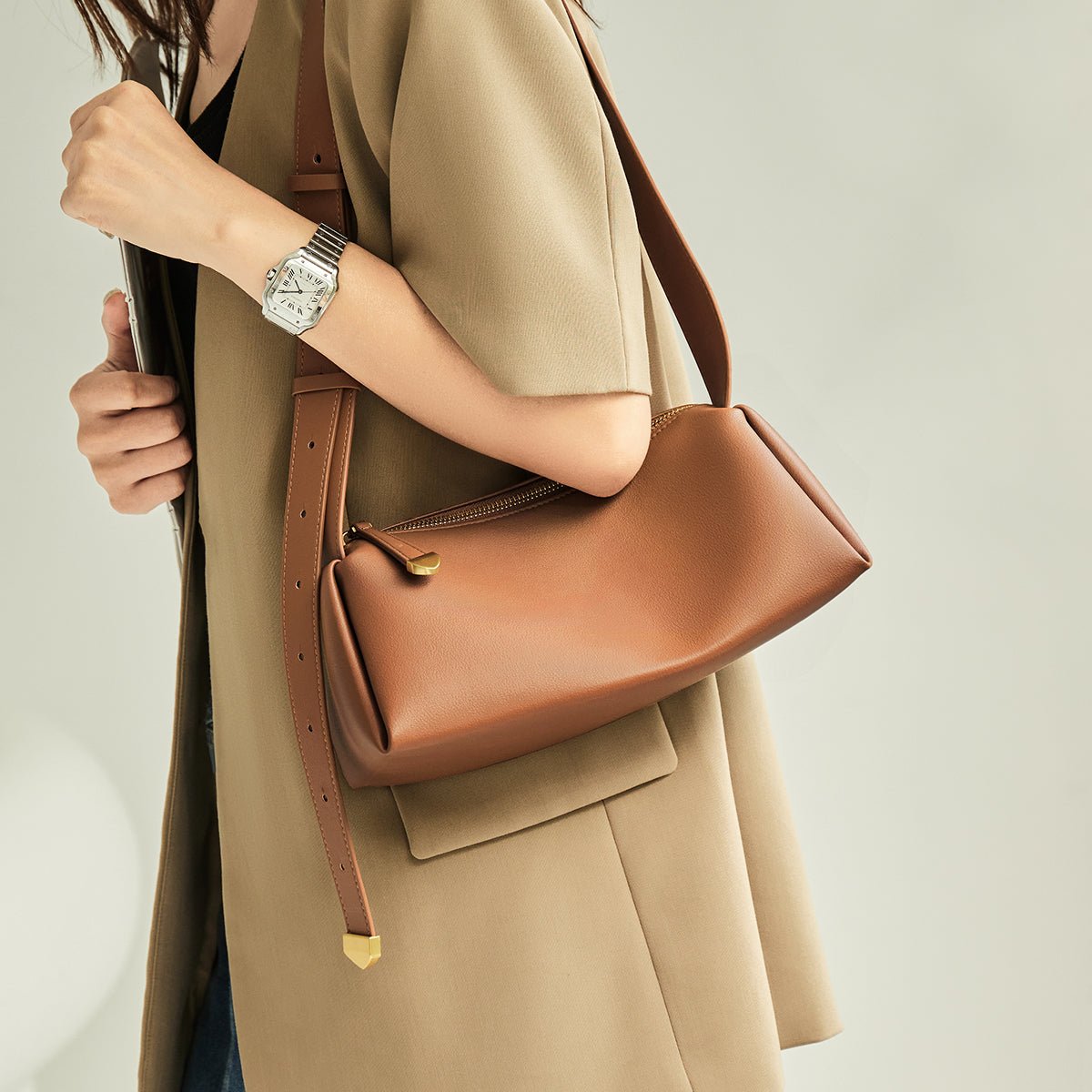 Minimalist Leather Baguette Shoulder Bag