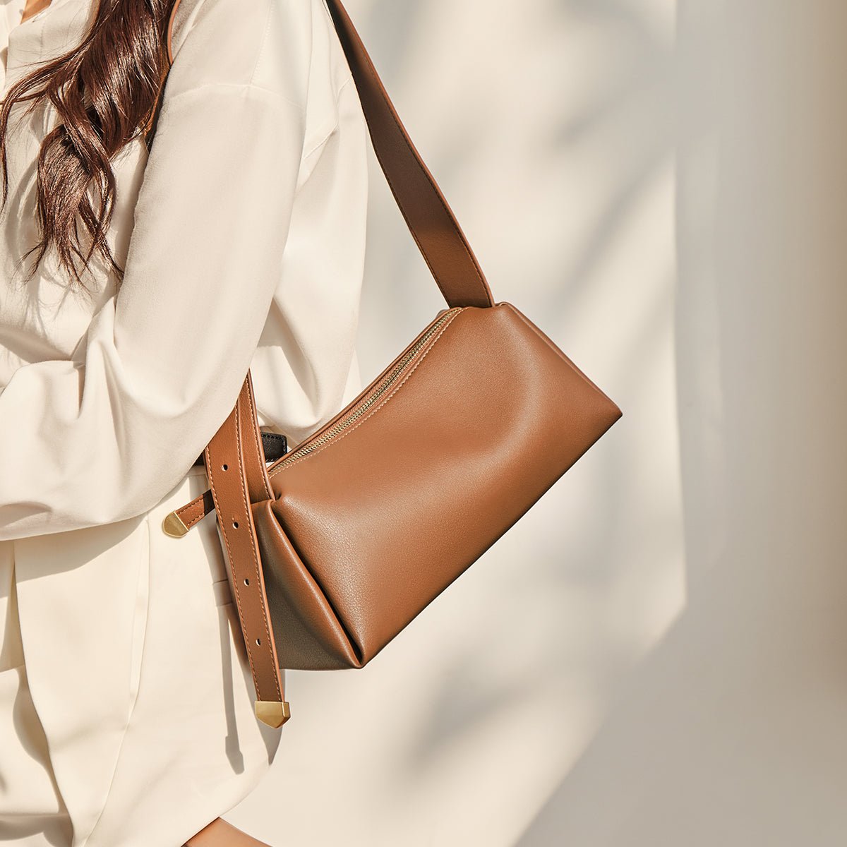 Minimalist Leather Baguette Shoulder Bag