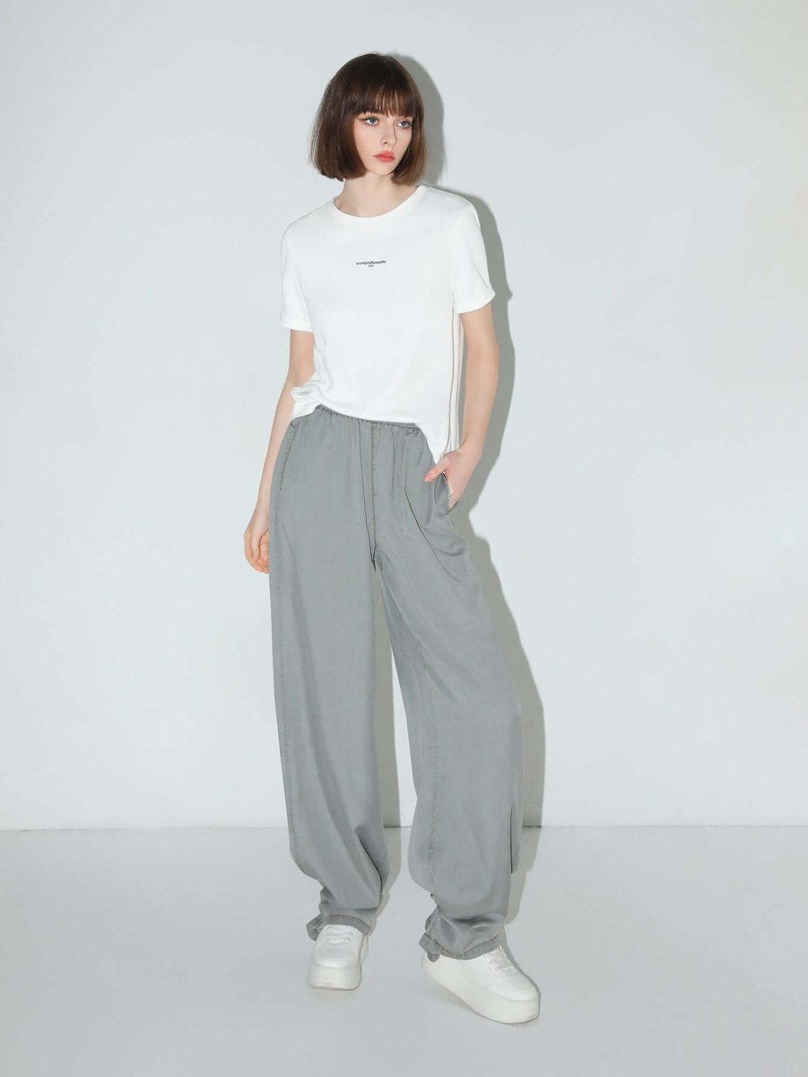 Minimalist Letter Print Crew Neck Short - Sleeve Tee - 0cm