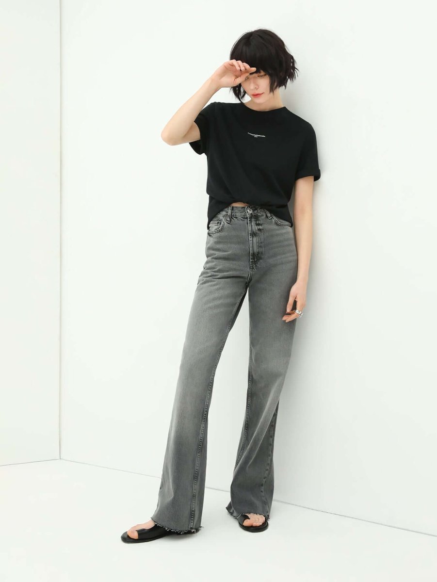 Minimalist Letter Print Crew Neck Short - Sleeve Tee - 0cm