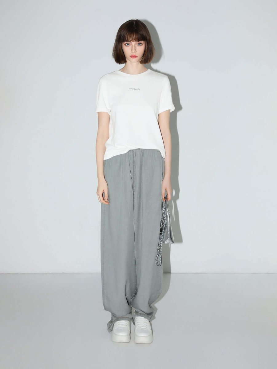 Minimalist Letter Print Crew Neck Short - Sleeve Tee - 0cm