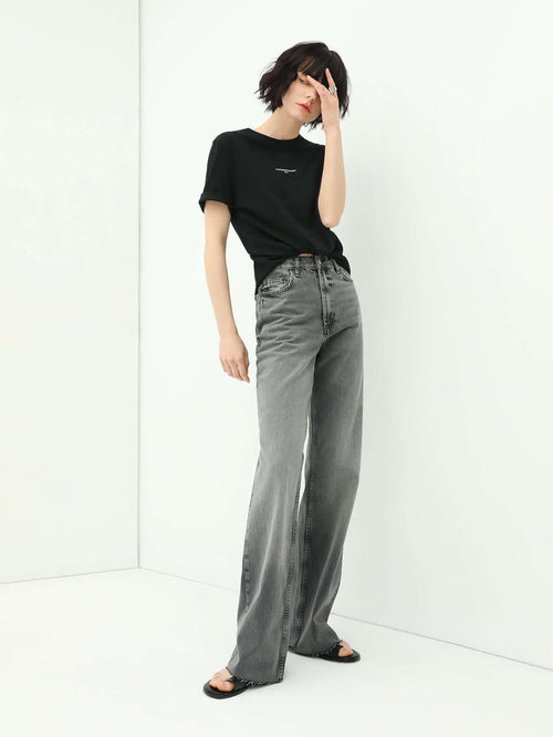 minimalist letter print crew neck short sleeve tee all black 1