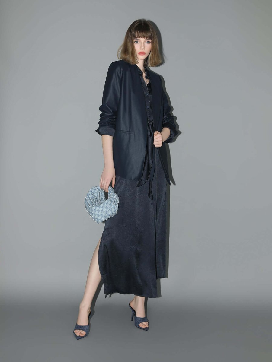 minimalist navy collarless tailored blazer all navy 1