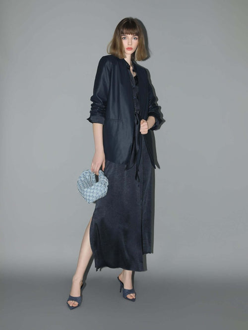 Minimalist Navy Collarless Tailored Blazer - 0cm