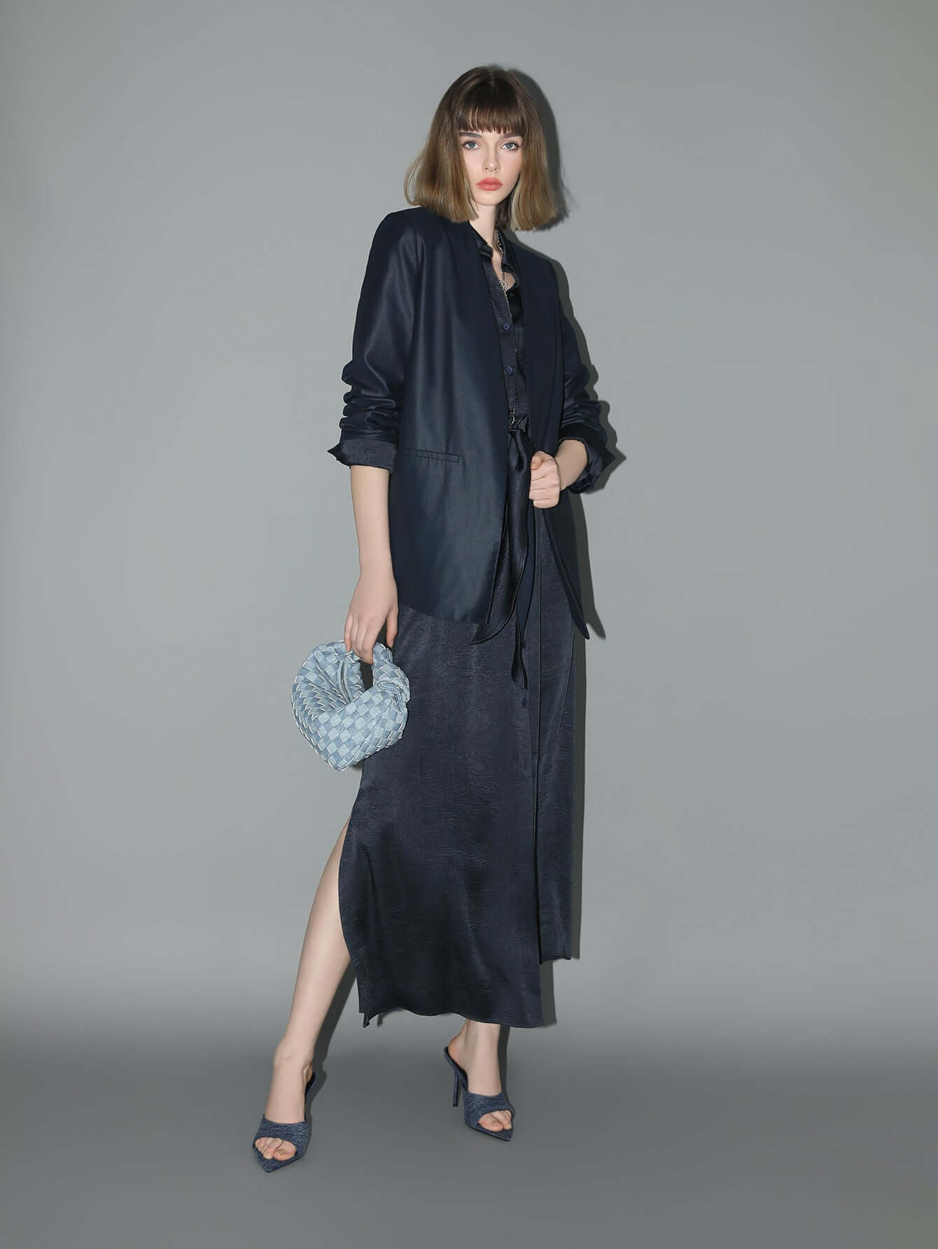 minimalist navy collarless tailored blazer all navy 1