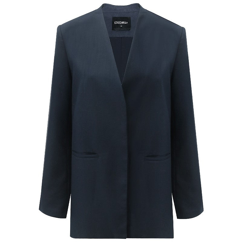 minimalist navy collarless tailored blazer all navy 4