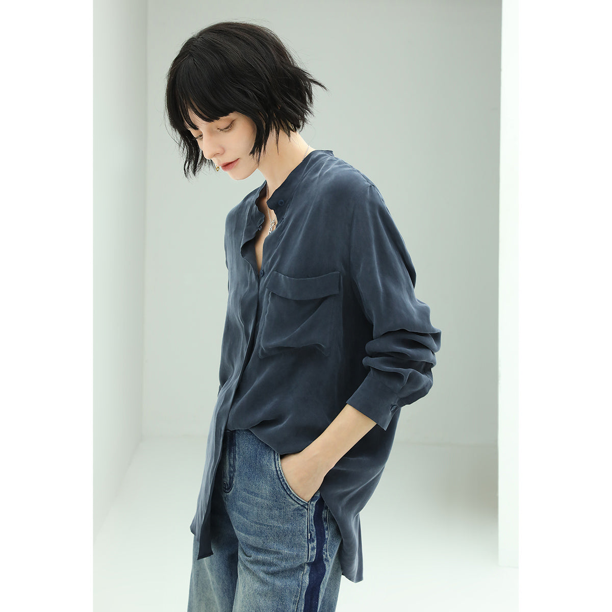 minimalist oversized draped navy shirt all navy 3