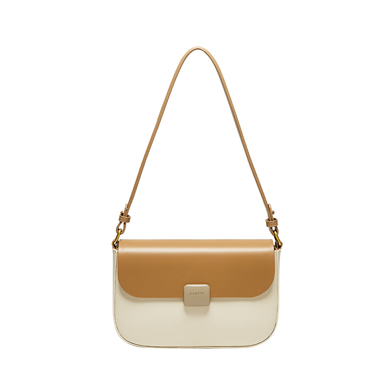 Minimalist Tofu Flap Leather Shoulder Bag with Square Clasp