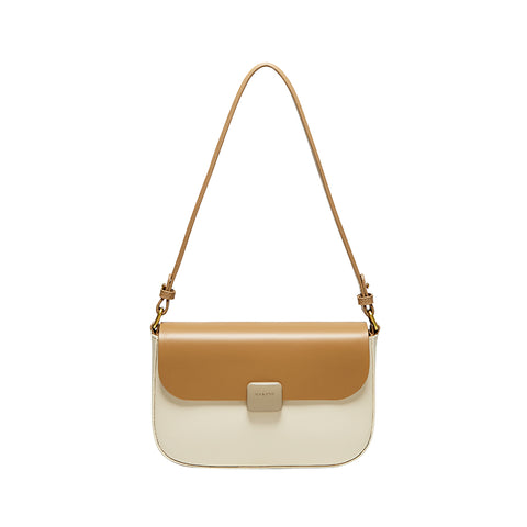 Minimalist Tofu Flap Leather Shoulder Bag with Square Clasp