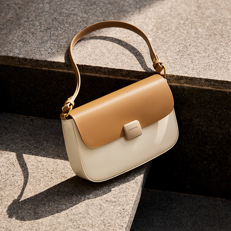 Minimalist Tofu Flap Leather Shoulder Bag with Square Clasp