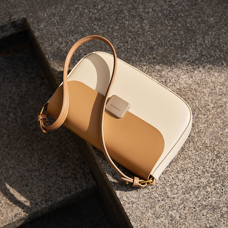 Minimalist Tofu Flap Leather Shoulder Bag with Square Clasp