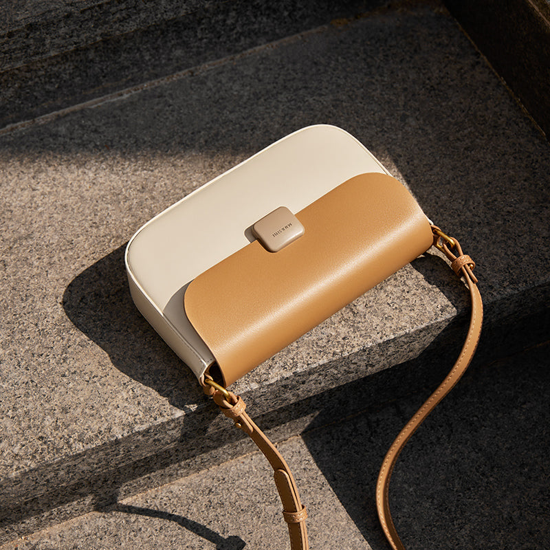 Minimalist Tofu Flap Leather Shoulder Bag with Square Clasp