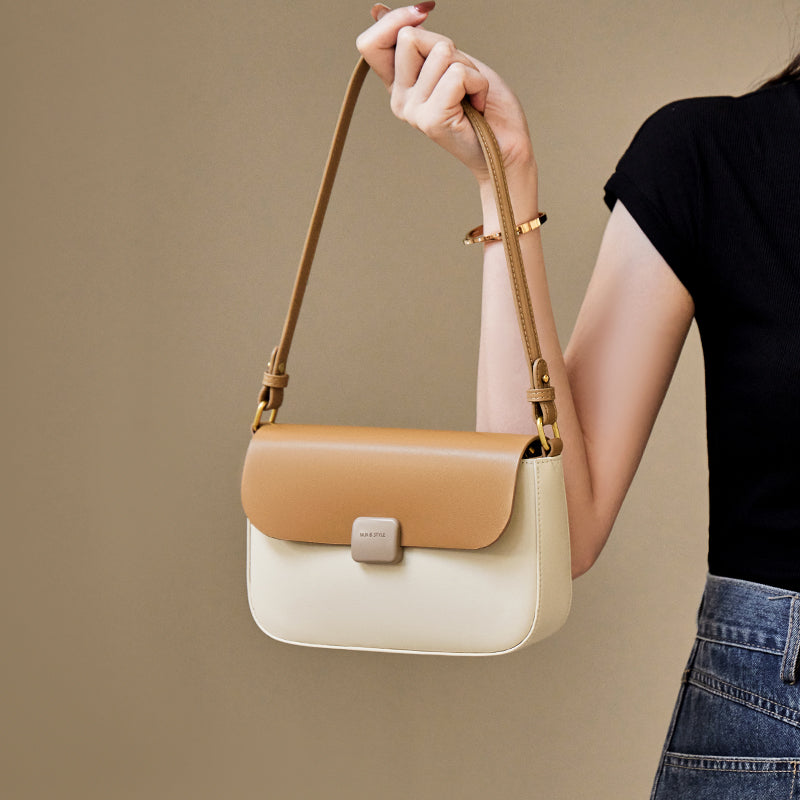 Minimalist Tofu Flap Leather Shoulder Bag with Square Clasp