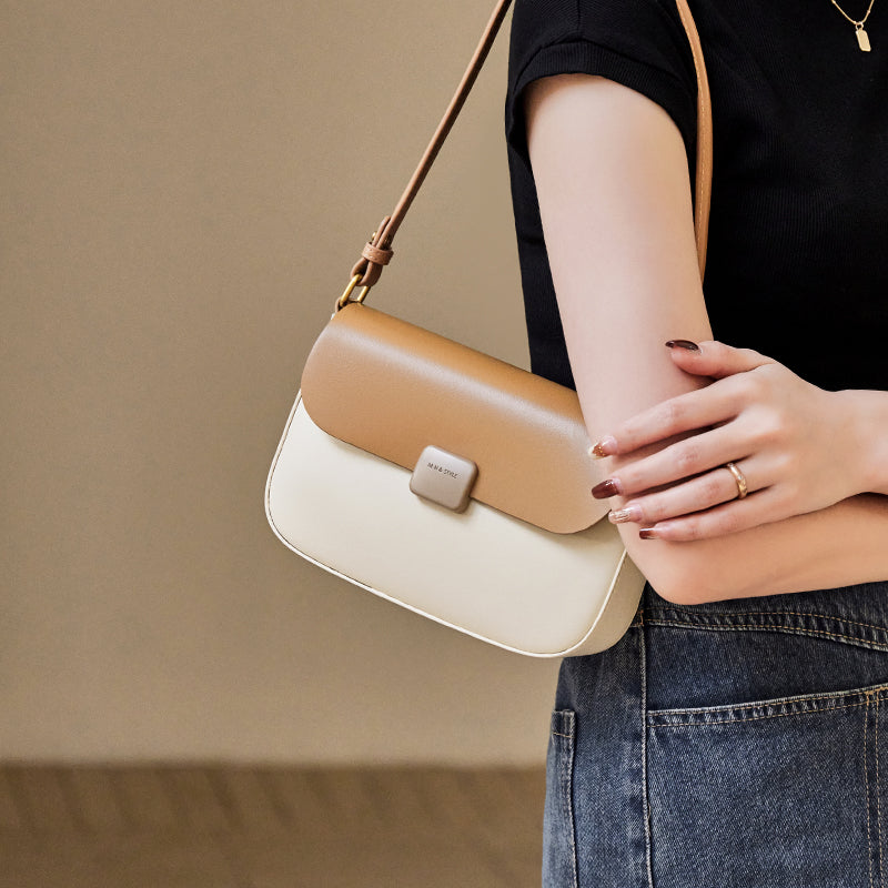 Minimalist Tofu Flap Leather Shoulder Bag with Square Clasp