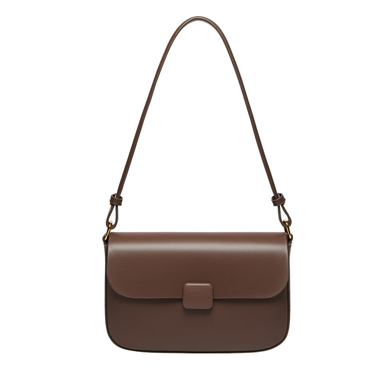 Minimalist Tofu Flap Leather Shoulder Bag with Square Clasp