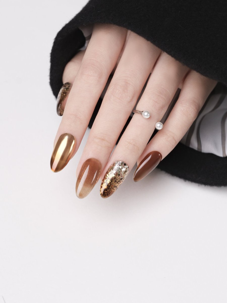 Mocha Mousse Mixed-Finish Press-On Nails