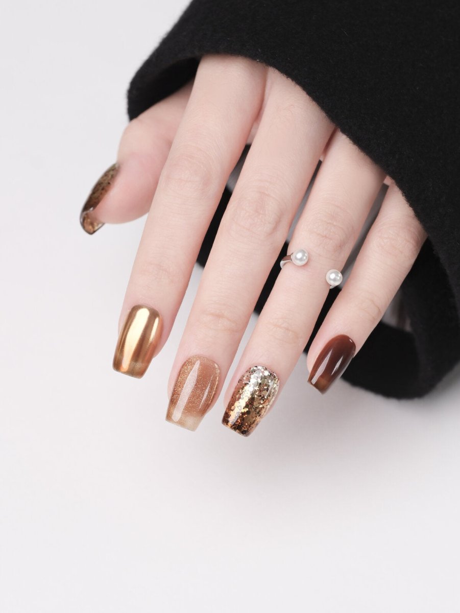 Mocha Mousse Mixed-Finish Press-On Nails