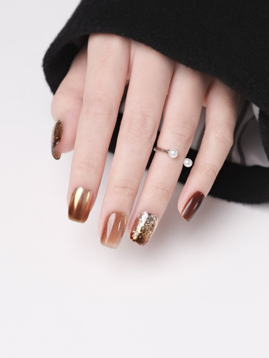 Mocha Mousse Mixed-Finish Press-On Nails