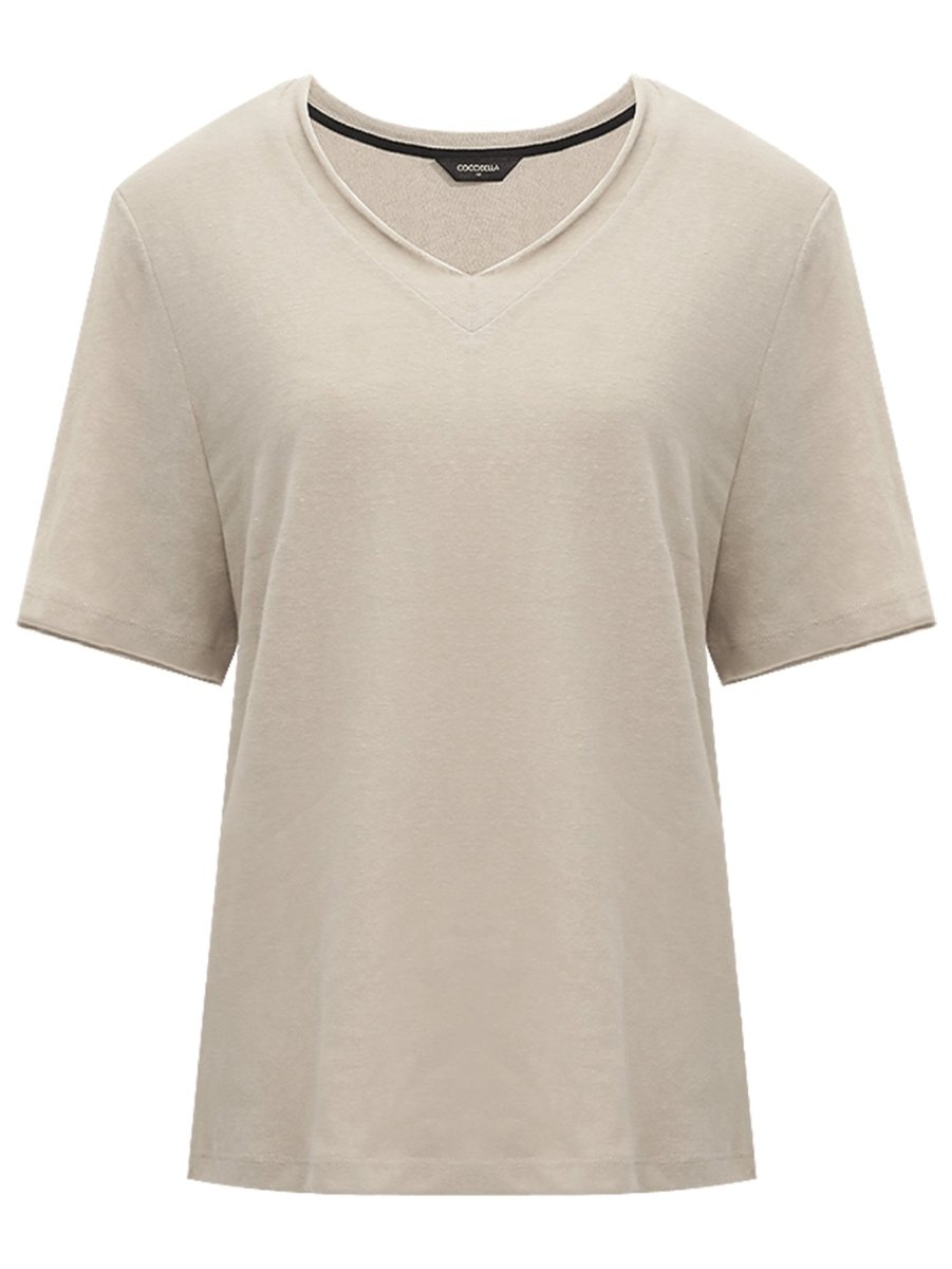 Mocha V - Neck Cotton Short - Sleeve Tee - 0cm