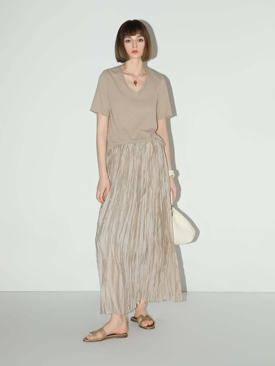 Mocha V - Neck Cotton Short - Sleeve Tee - 0cm