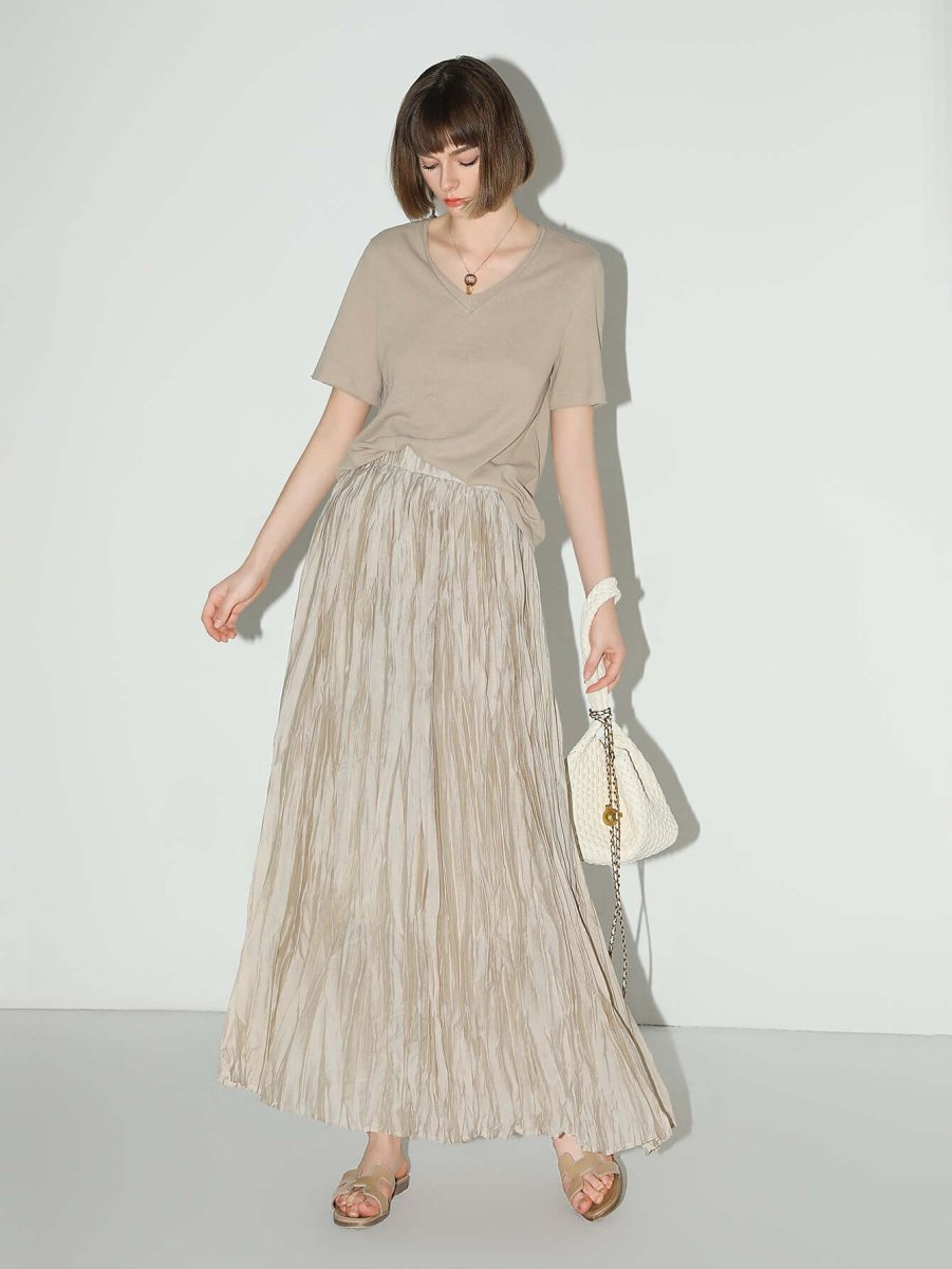 Mocha V - Neck Cotton Short - Sleeve Tee - 0cm