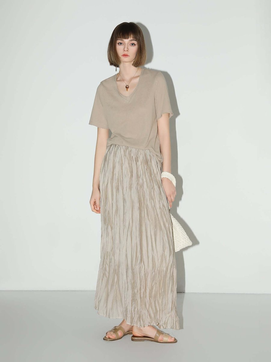 Mocha V - Neck Cotton Short - Sleeve Tee - 0cm