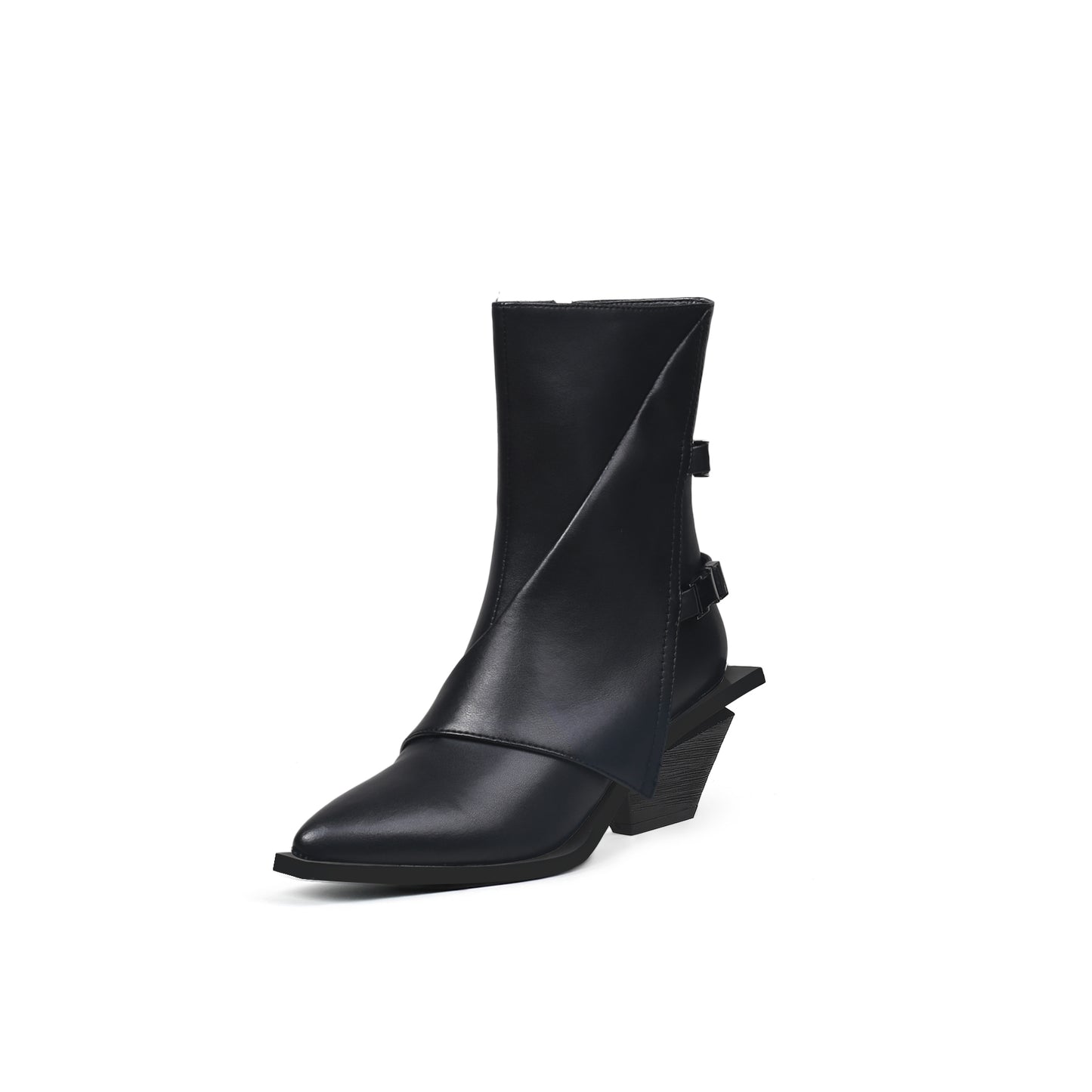 modern buckled boots all black 2