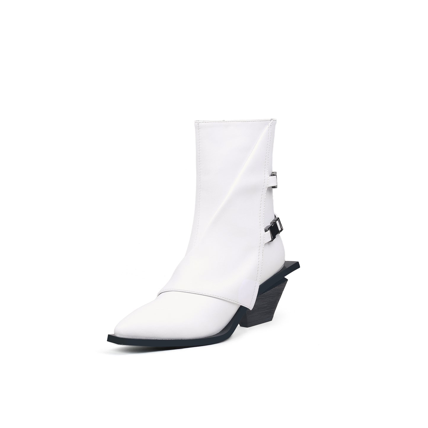 modern buckled boots all white 2