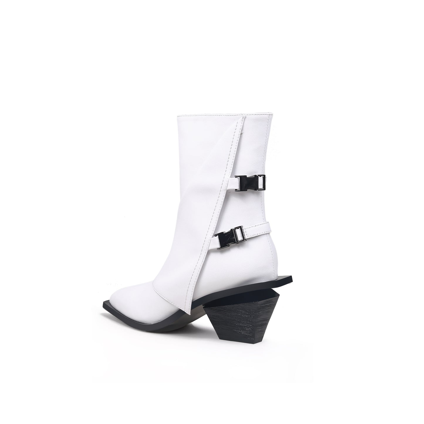 modern buckled boots all white 4
