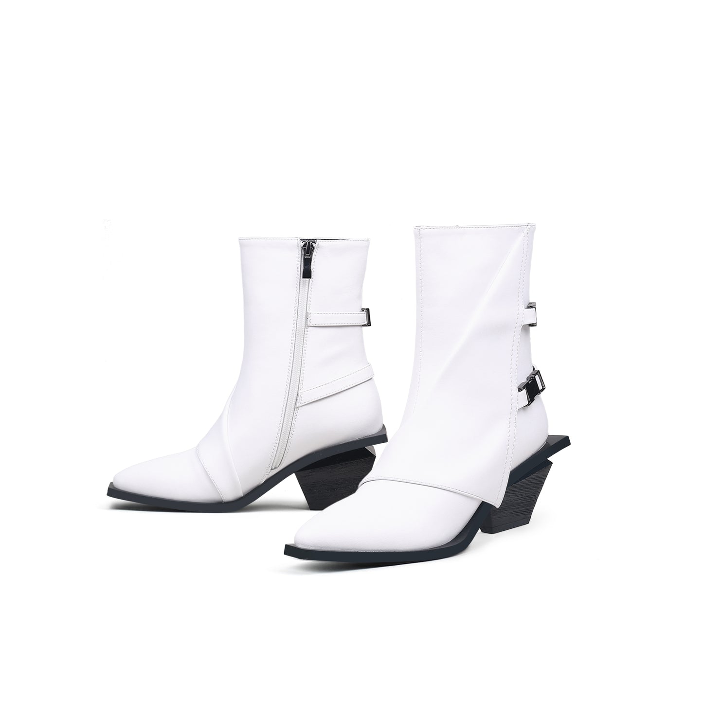modern buckled boots all white 5