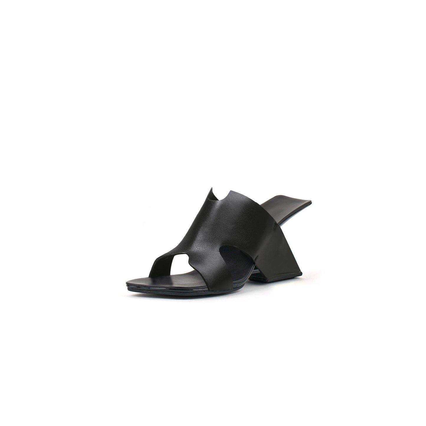 modern leather heel mule sandals all black 2