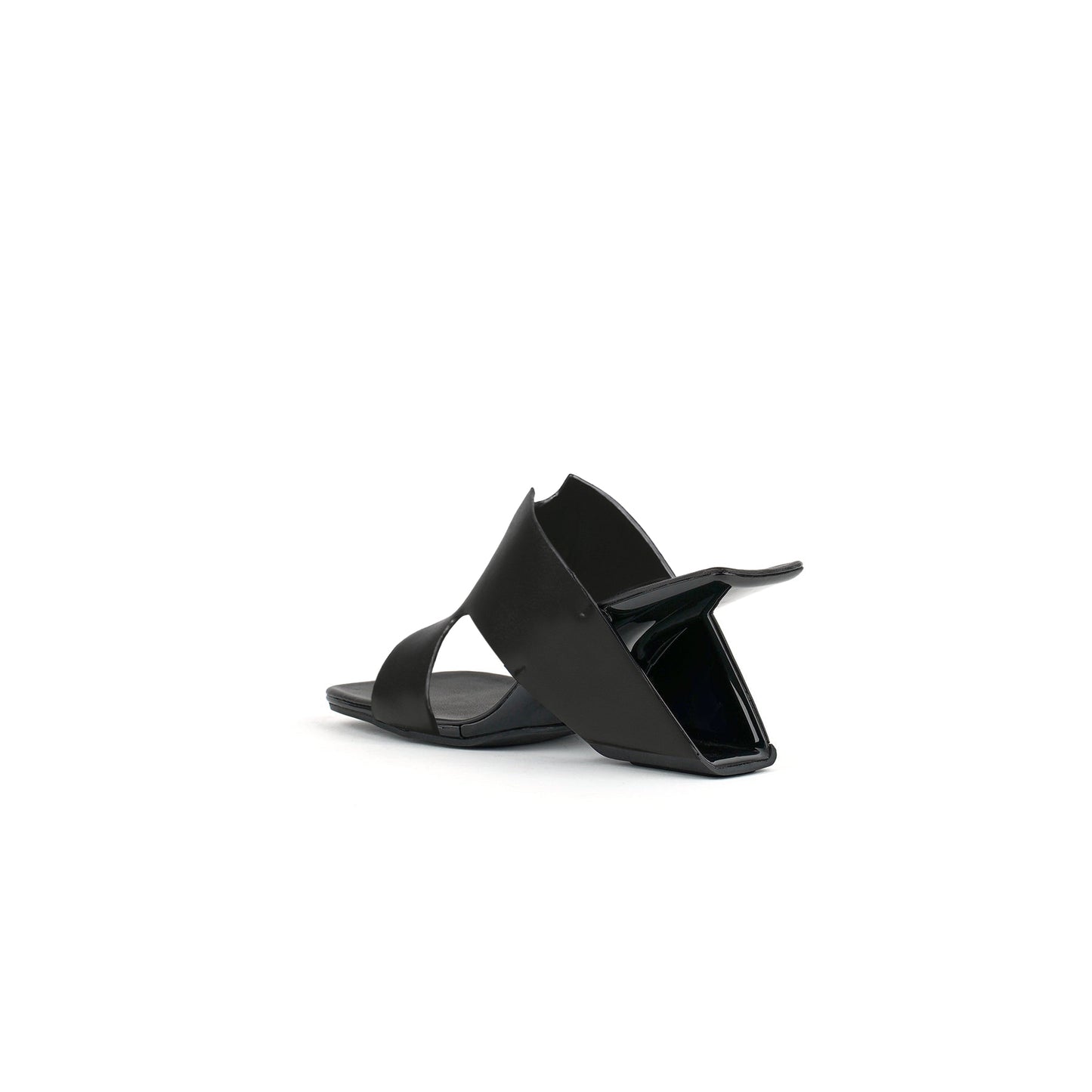 modern leather heel mule sandals all black 3