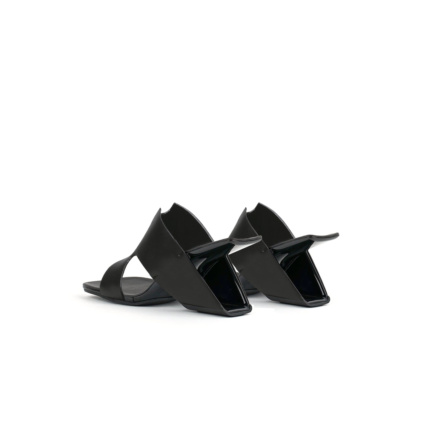 modern leather heel mule sandals all black 4