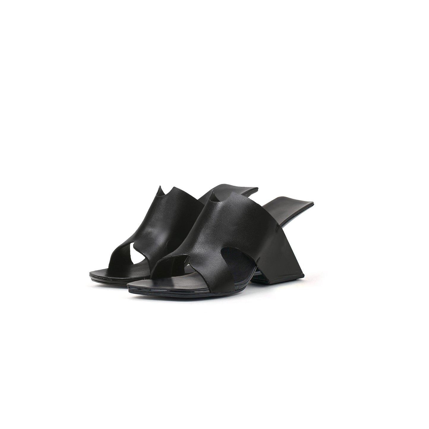 modern leather heel mule sandals all black 5