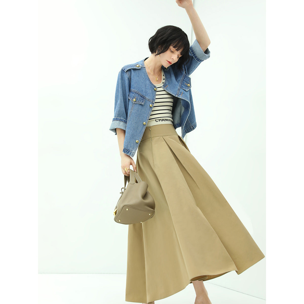 modern military inspired cropped blue denim jacket all blue 2