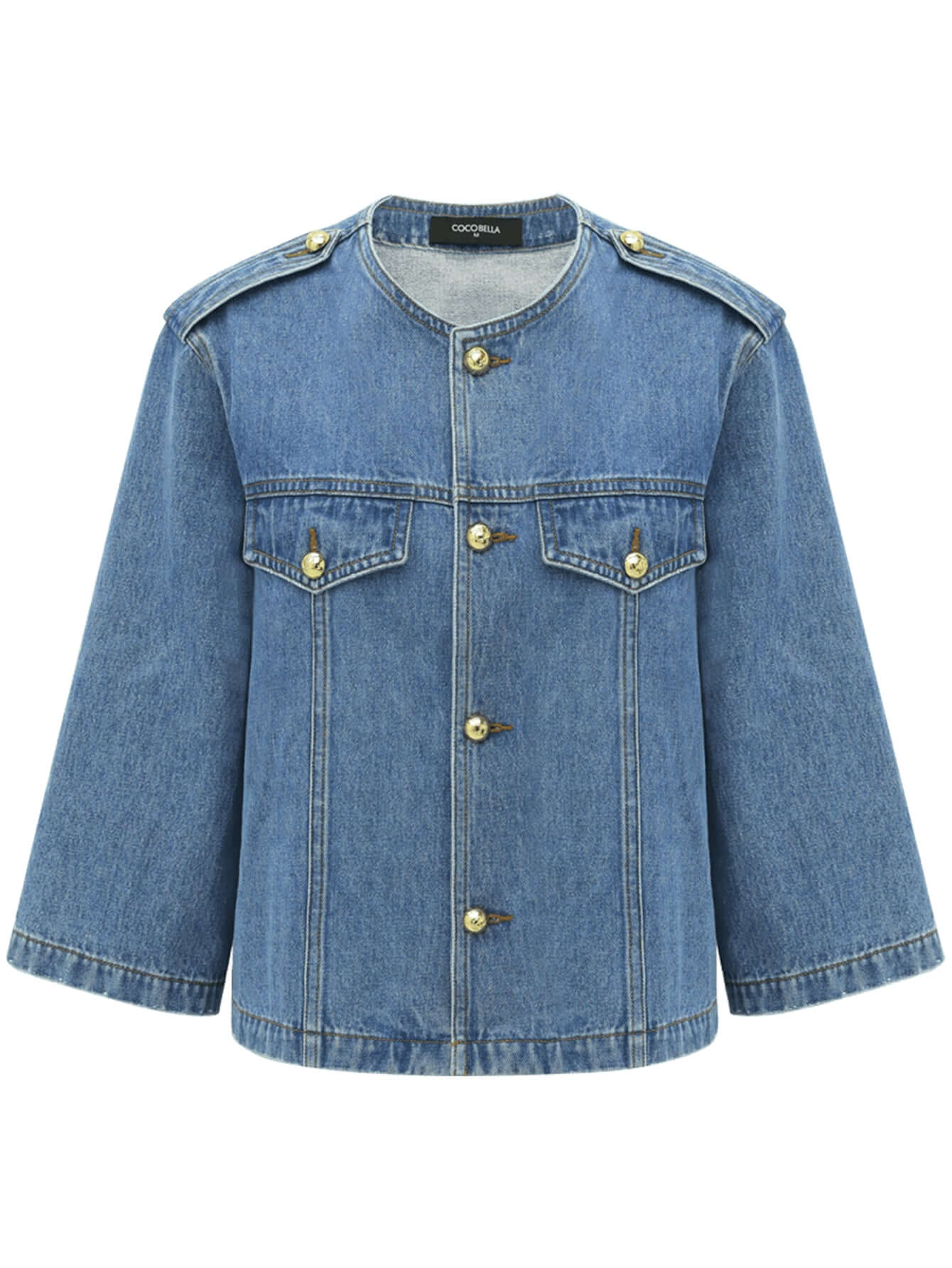 modern military inspired cropped blue denim jacket all blue 4