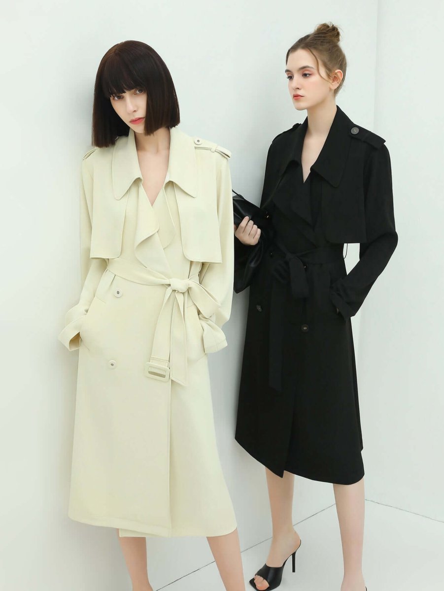 modern two way draped ruffled trenched coat all ivory 1