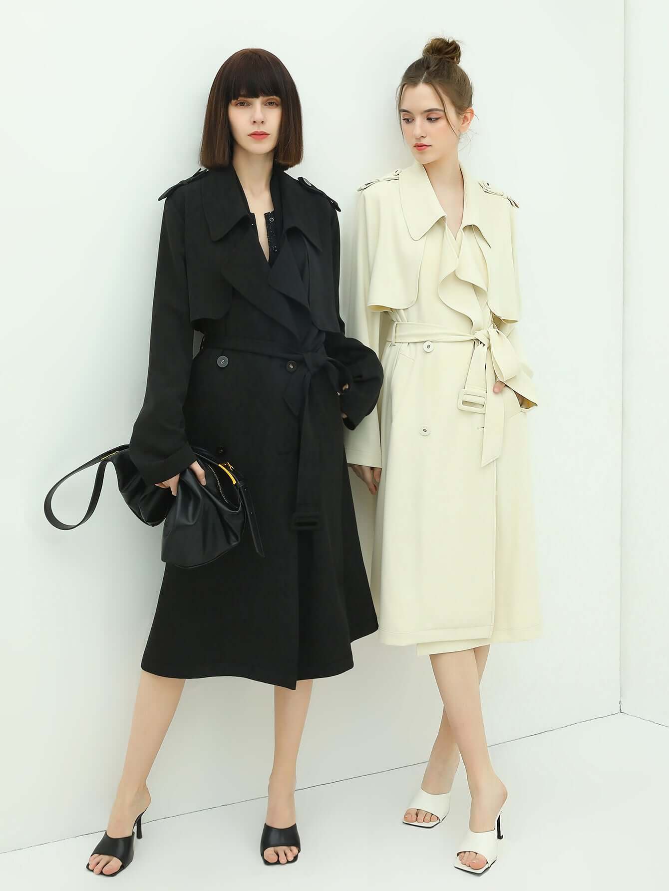 modern two way draped ruffled trenched coat all ivory 3