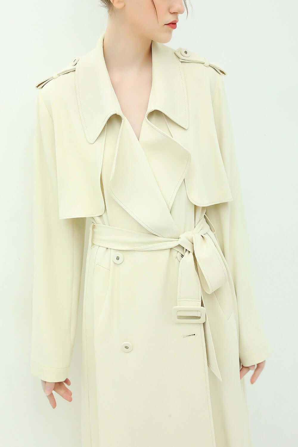 modern two way draped ruffled trenched coat all ivory 5